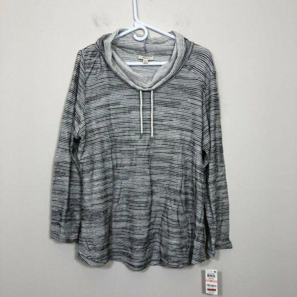 Style & Co Size 2X Ombre Black Cowl Neck Boho Remix Front Pocket Sweatshirt - Picture 1 of 5